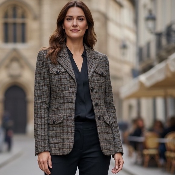 Pendleton Jackets & Blazers - Vintage Pendleton Womens Brown Plaid Wool Blend Blazer Jacket Quiet Luxury Sz 4